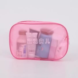 Sachet en plastique rose de PVC de maquillage avec la bande magique et la surface de couture de métier de ficelle